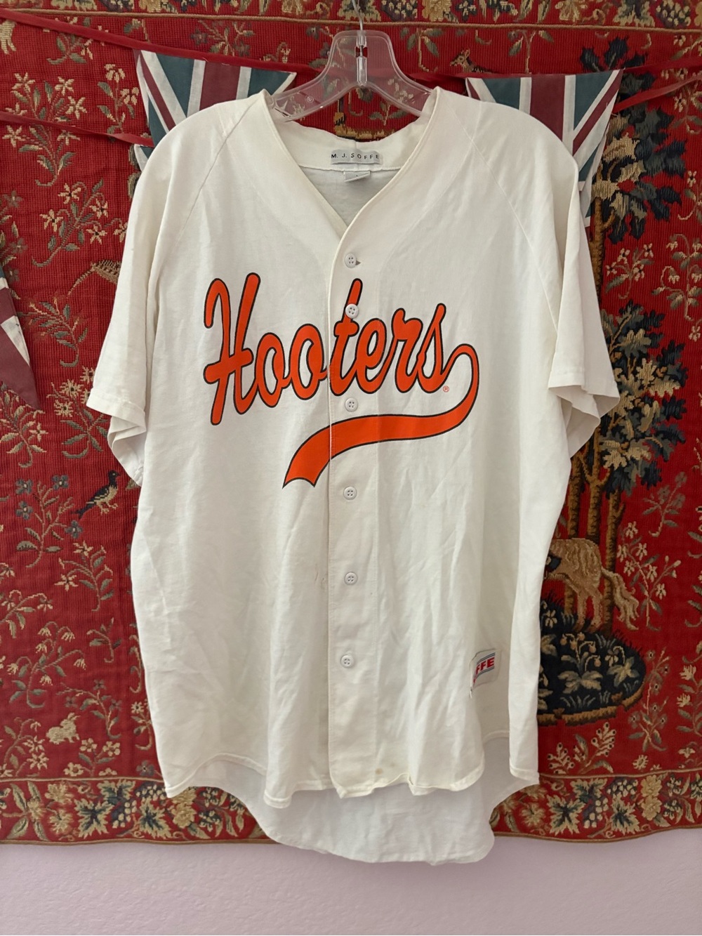 Soffe White Baseball-Style Hooters Shirt Jacket with Orange Logo